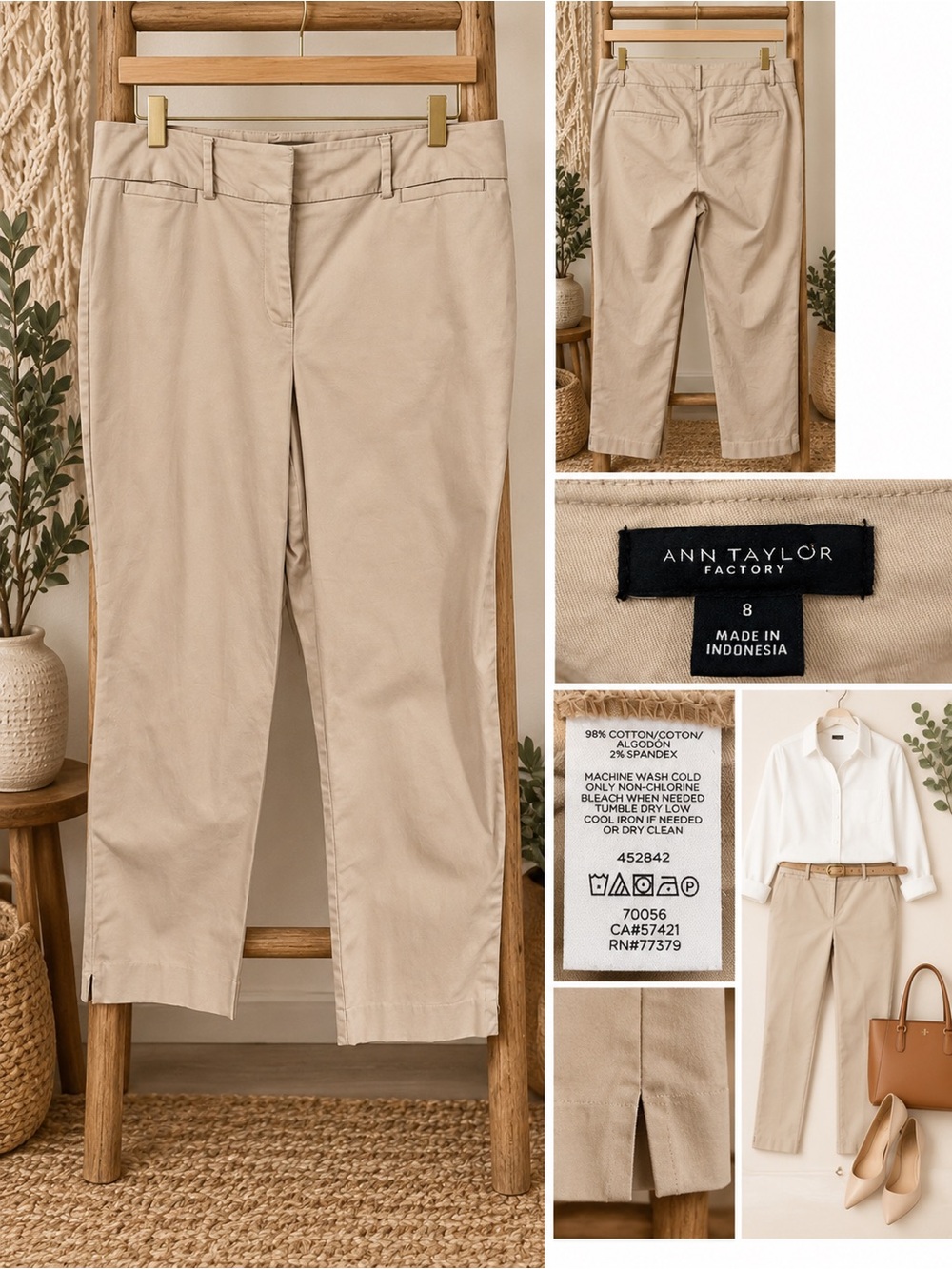 Ann Taylor Factory Size 8 Beige Cropped Straight-Leg Pants